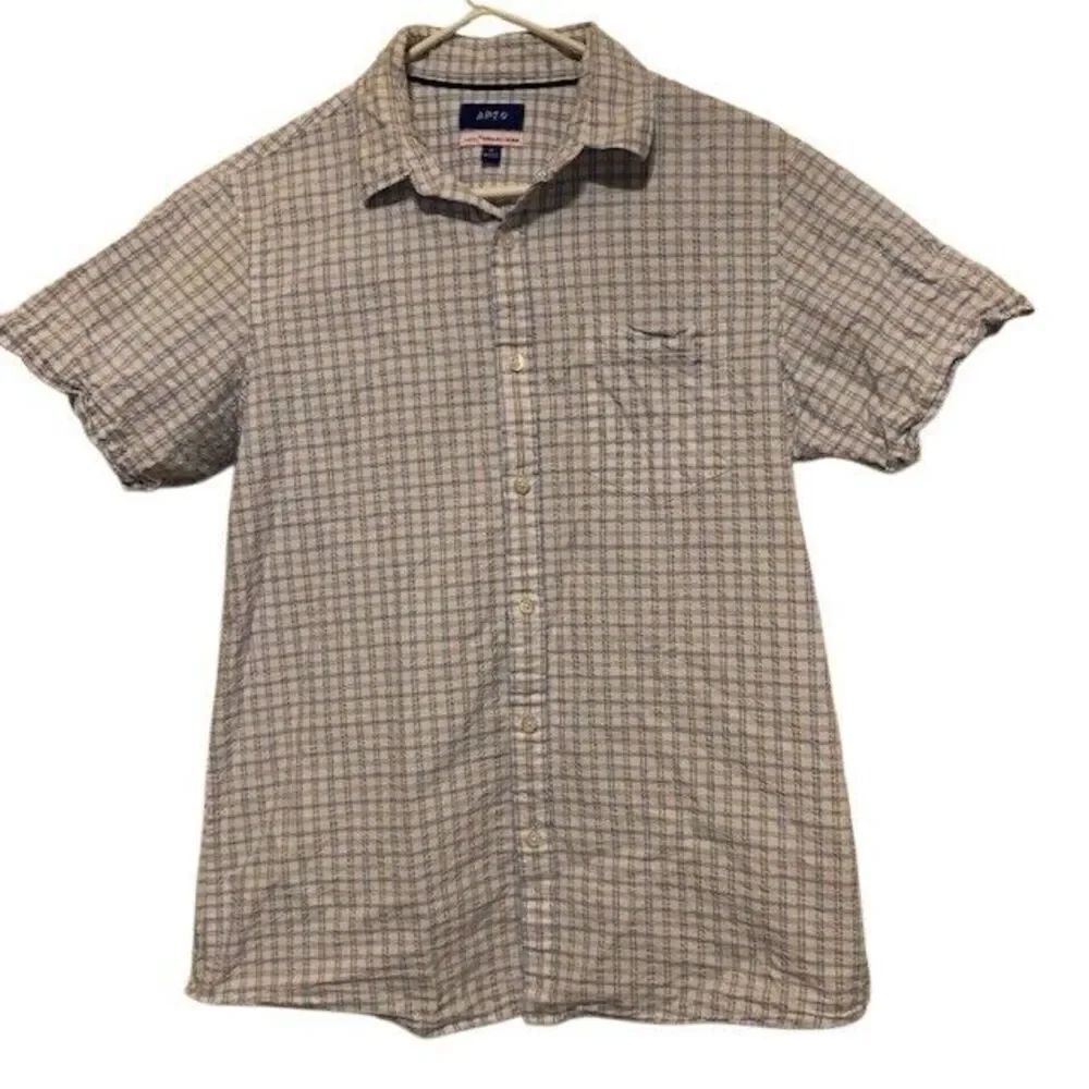 APT. 9 SIZE MEDIUM HEIQ SMART TEMP SEERSUCKER SHORT SLEEVED BUTTON SHIRT